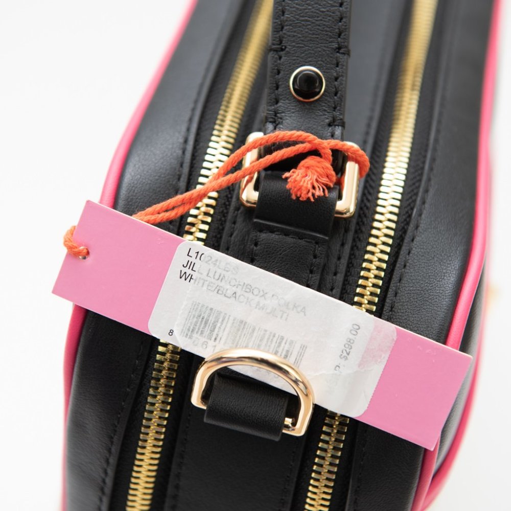 LDT "Jill" Purse Leather Crossbody Polkadot Lunchbag Bag Black Pink Gold New - Picture 5 of 15